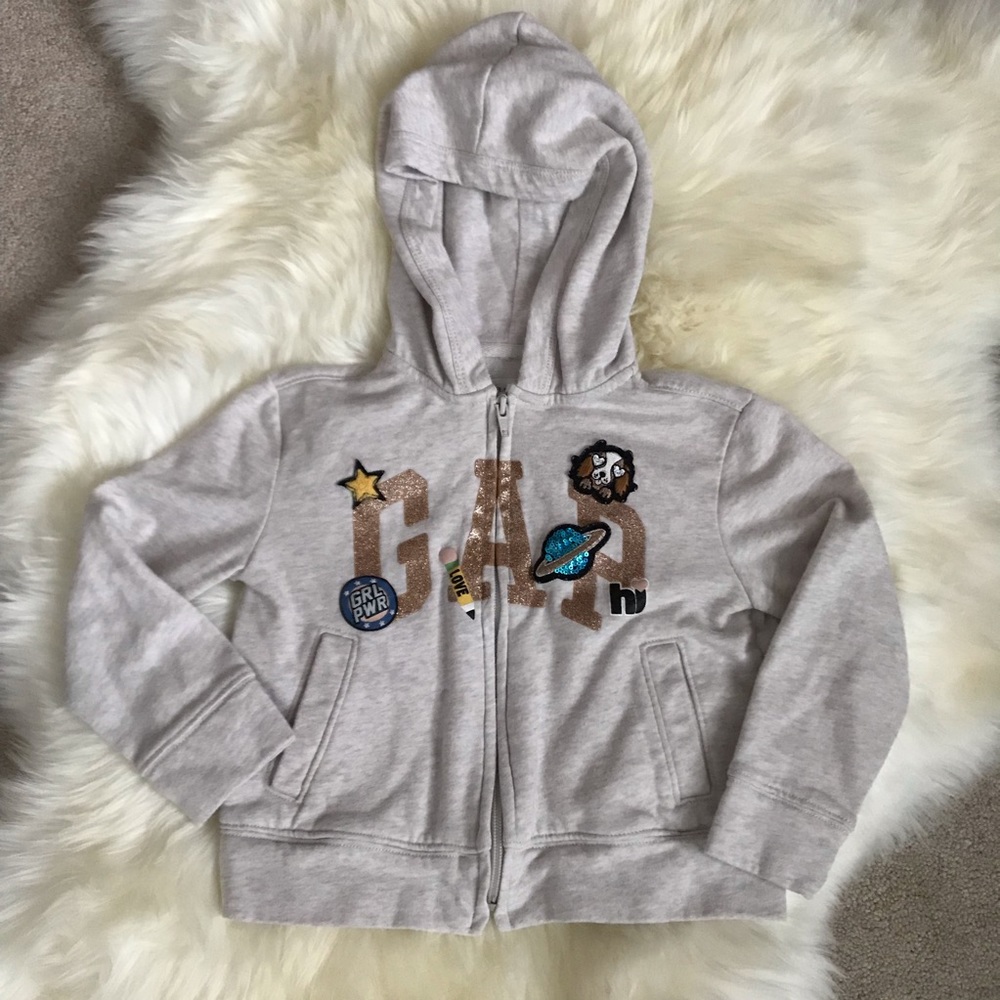 GAP KIDS 4-5y Embroidered Light Grey Hoodie Jacket